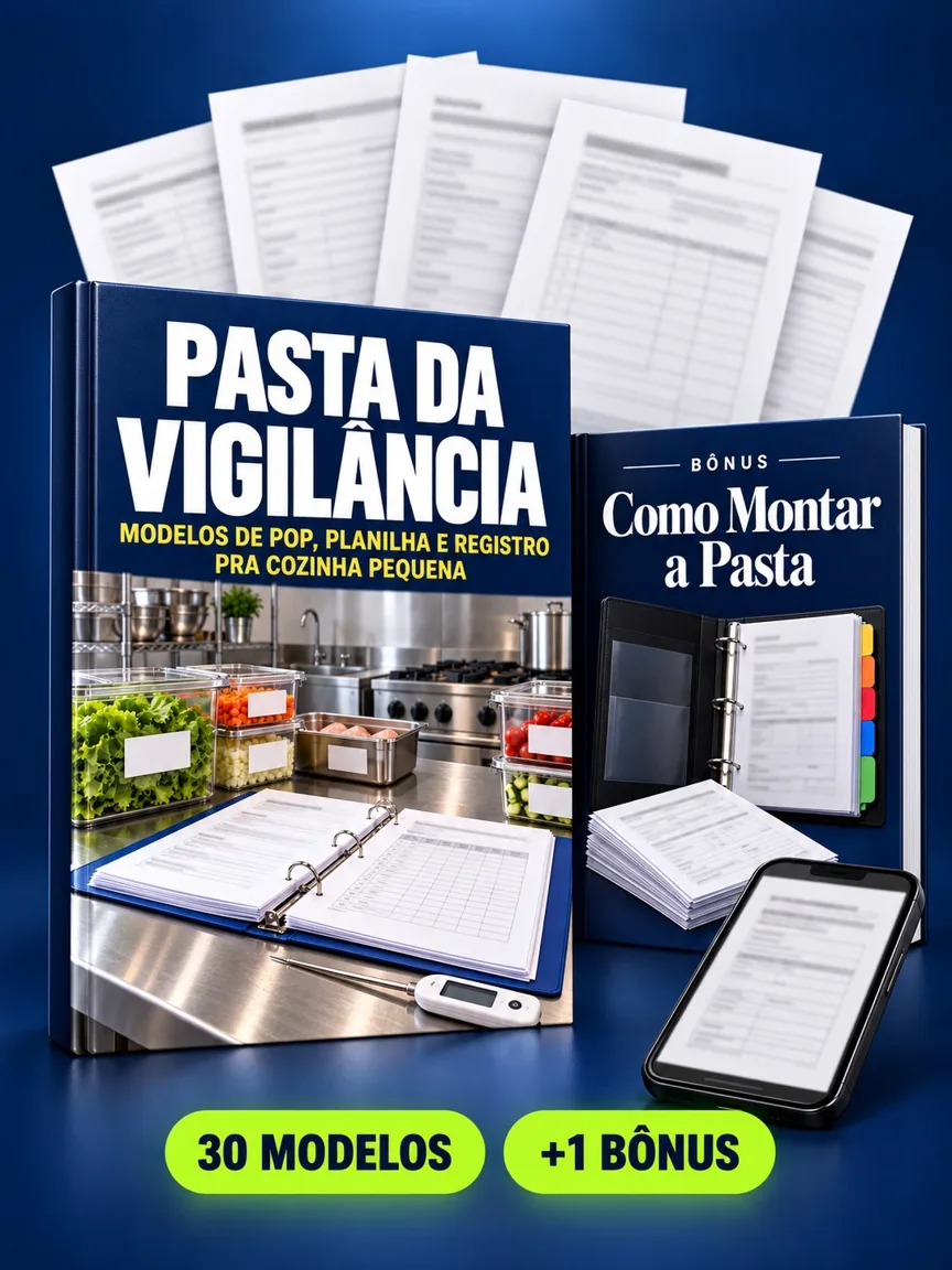 Montagem ilustrativa do Pasta da Vigilância: livro com a capa, páginas do material e celular e capas dos bônus