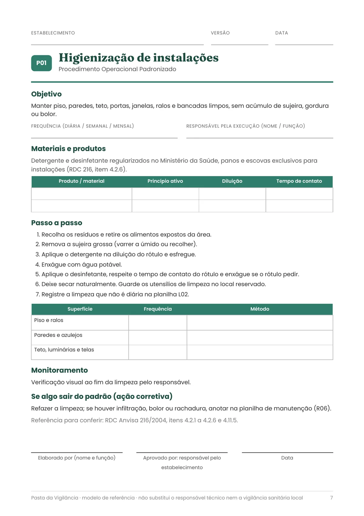 Página real do PDF Pasta da Vigilância: POP de higienização